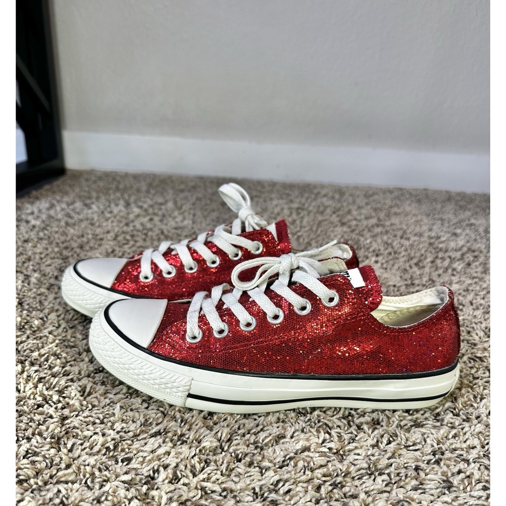 Converse Chuck Taylor All Star Red Glitter Low Top Sneakers Womens Size 7